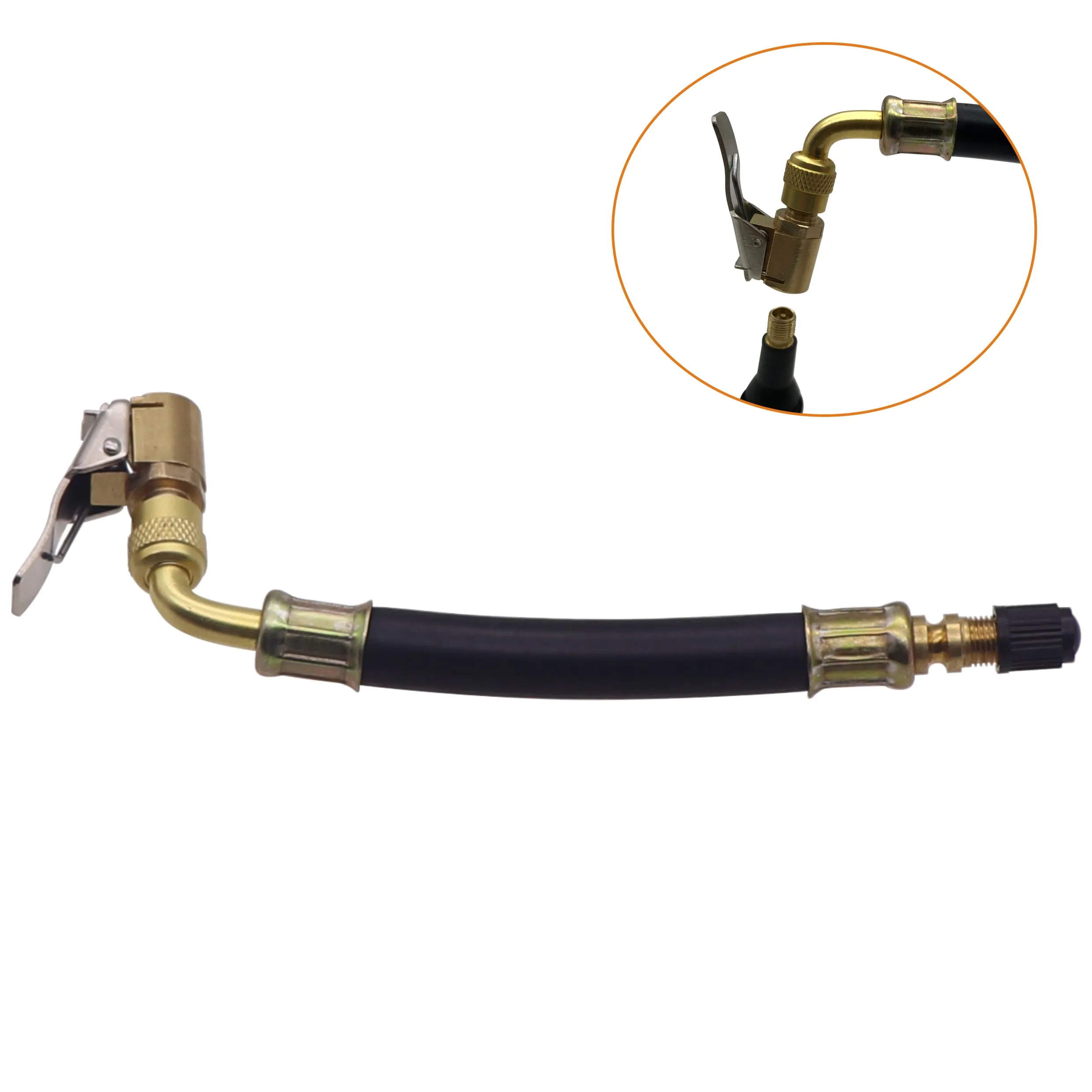 Flexible Hose Braided - 便利なタイヤ空気入れツール、ゴム製バルブエクステンション、90度曲がるスイベルエンド、真鍮製ステム、3つの長さ（5、8、11インチ）、エアチャック付き