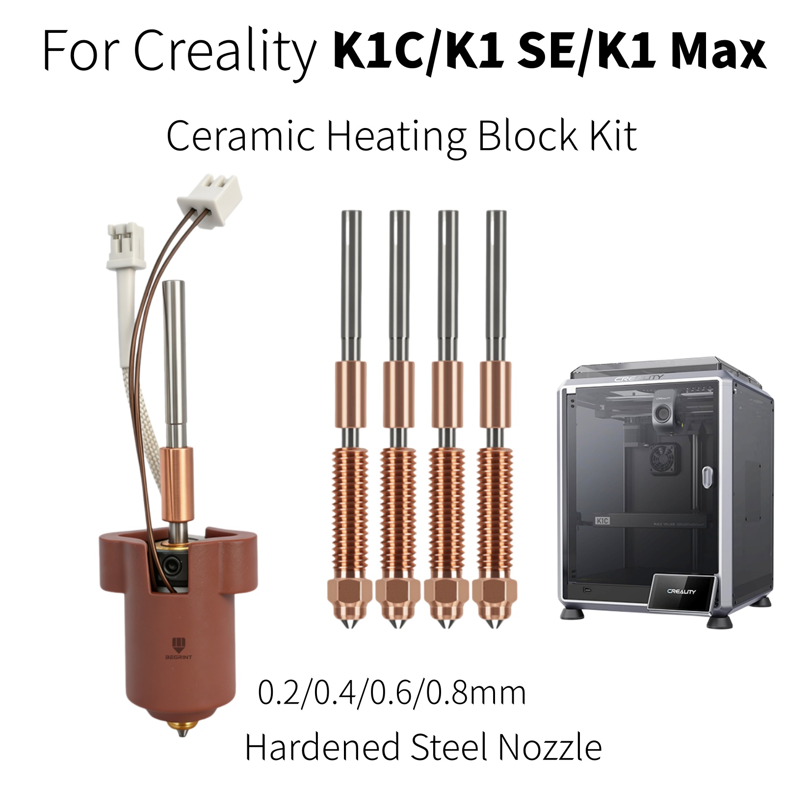 Creality Printer K1 - Creality K1C K1 MAX ホットエンド用セラミック加熱ブロック、クイックスワップノズル 0.2-0.8